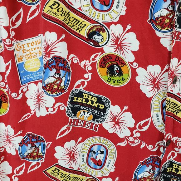 Vintage Big Dogs Men's Size 2X Hawiaan Shirt Red Tropical Dog Print Travel Bold - Picture 2 of 7